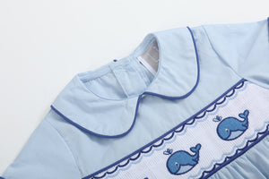 Blue Whale Smocked Collared Bubble Romper