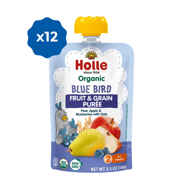 Holle Baby Food Pouches - Organic Fruit & Grain Puree - Blue Bird