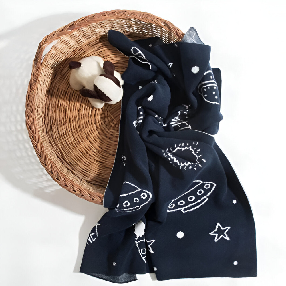 Blue Space Knitted Cotton Baby Blanket