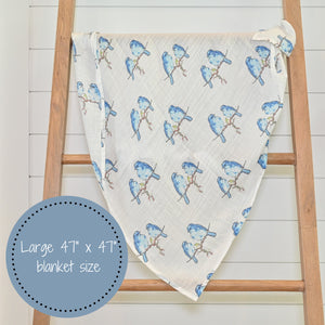 Blue Bird Of Happiness Baby Muslin Swaddle Blanket