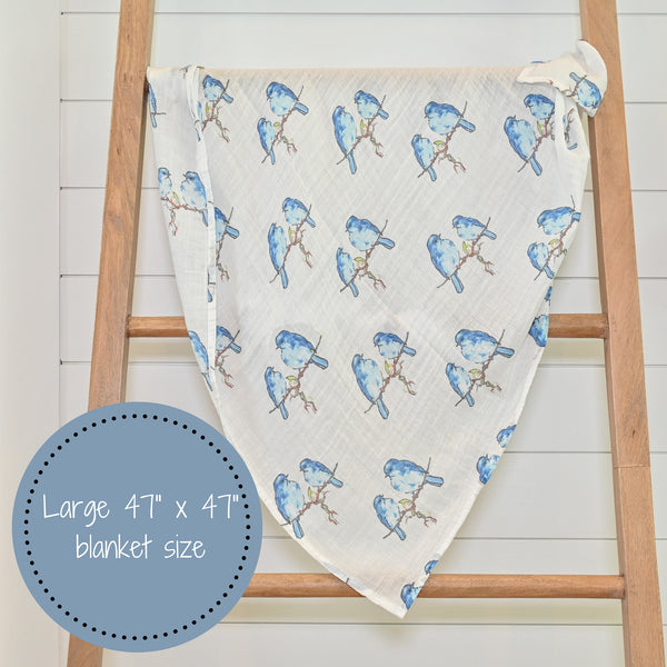 Blue Bird Of Happiness Baby Muslin Swaddle Blanket