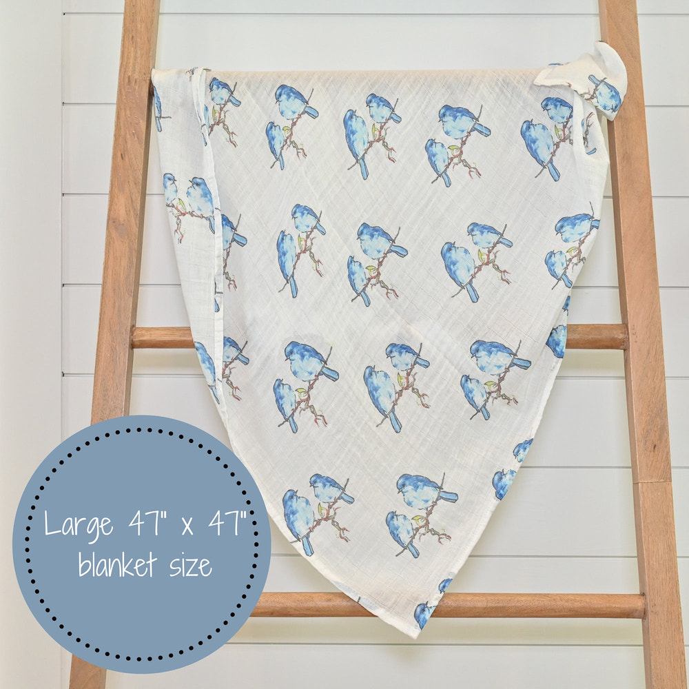 Blue Bird Of Happiness Baby Muslin Swaddle Blanket - MOOGCO Baby