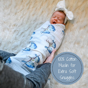 Blue Bird Of Happiness Baby Muslin Swaddle Blanket