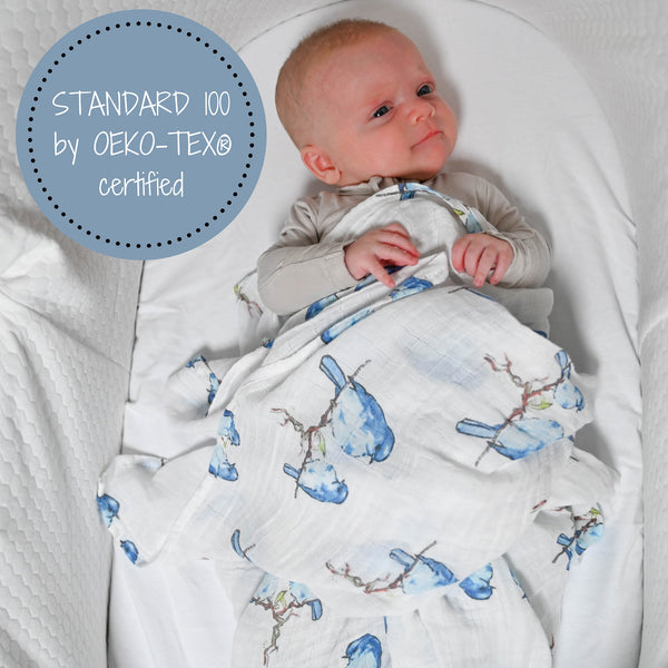 Blue Bird Of Happiness Baby Muslin Swaddle Blanket