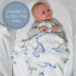 Bluebirds of Happiness Swaddle Blanket