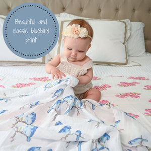 Blue Bird Of Happiness Baby Muslin Swaddle Blanket