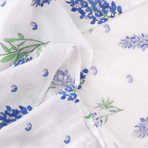 Gift Set: Bluebonnets Baby Muslin Swaddle Blanket and Burp Cloth/Bib Combo Soft Breathable Bamboo Cotton