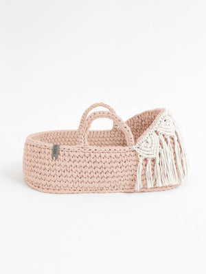 Doll Moses Basket Macrame Hood w/Rocking Stand