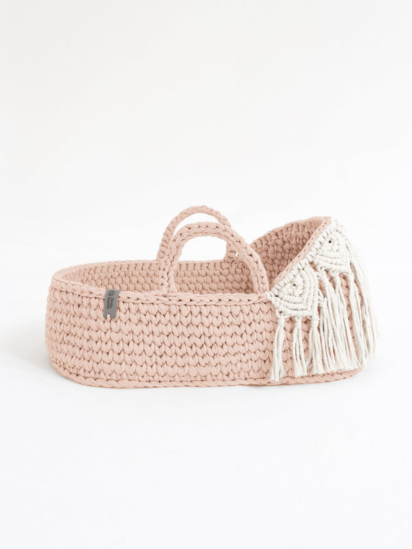 Doll Moses Basket Macrame Hood w/Rocking Stand