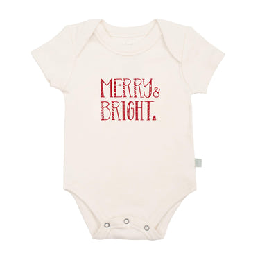 Merry & Bright graphic bodysuit for babies, short sleeve, perfect for festive occasions.