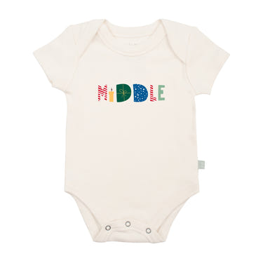 Graphic short sleeve bodysuit for babies, perfect for middle winter wear.