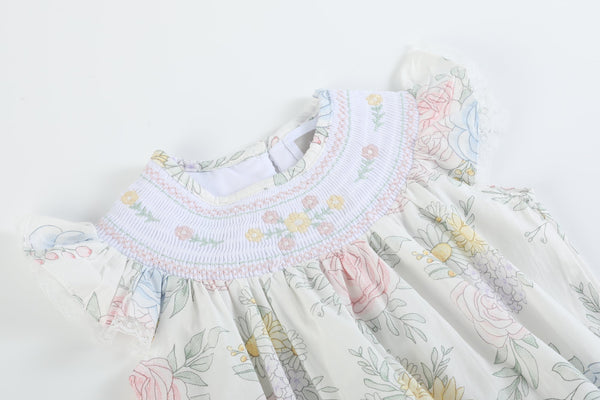 Bouquet Floral Smocked Flutter Romper