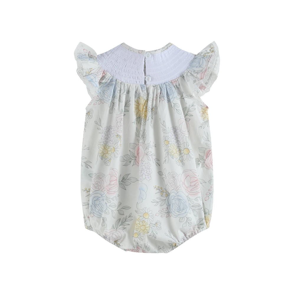 Baby Bouquet Floral Smocked Flutter Romper - Cute and stylish outfit for infants, perfect for warm weather.