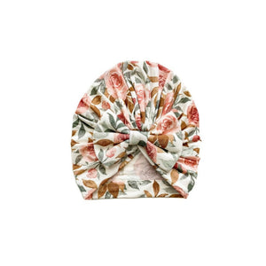 Dusty Pink Floral Baby Bow Hat
