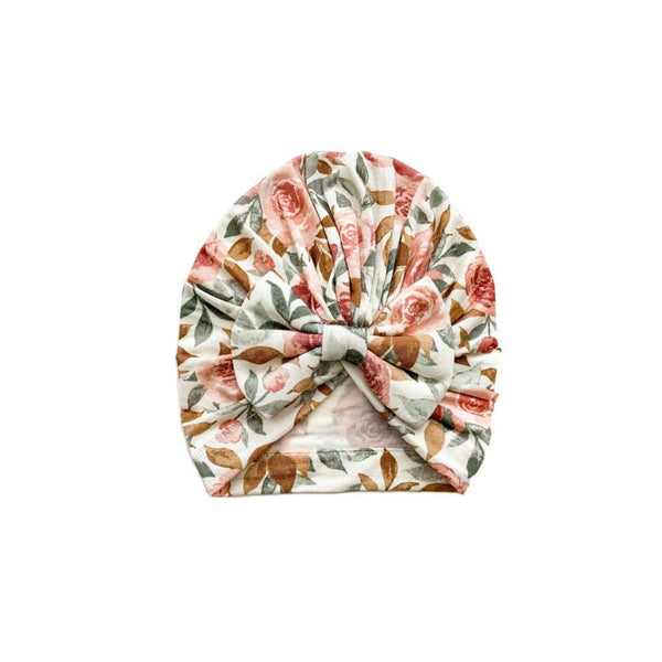 Dusty Pink Floral Baby Bow Hat