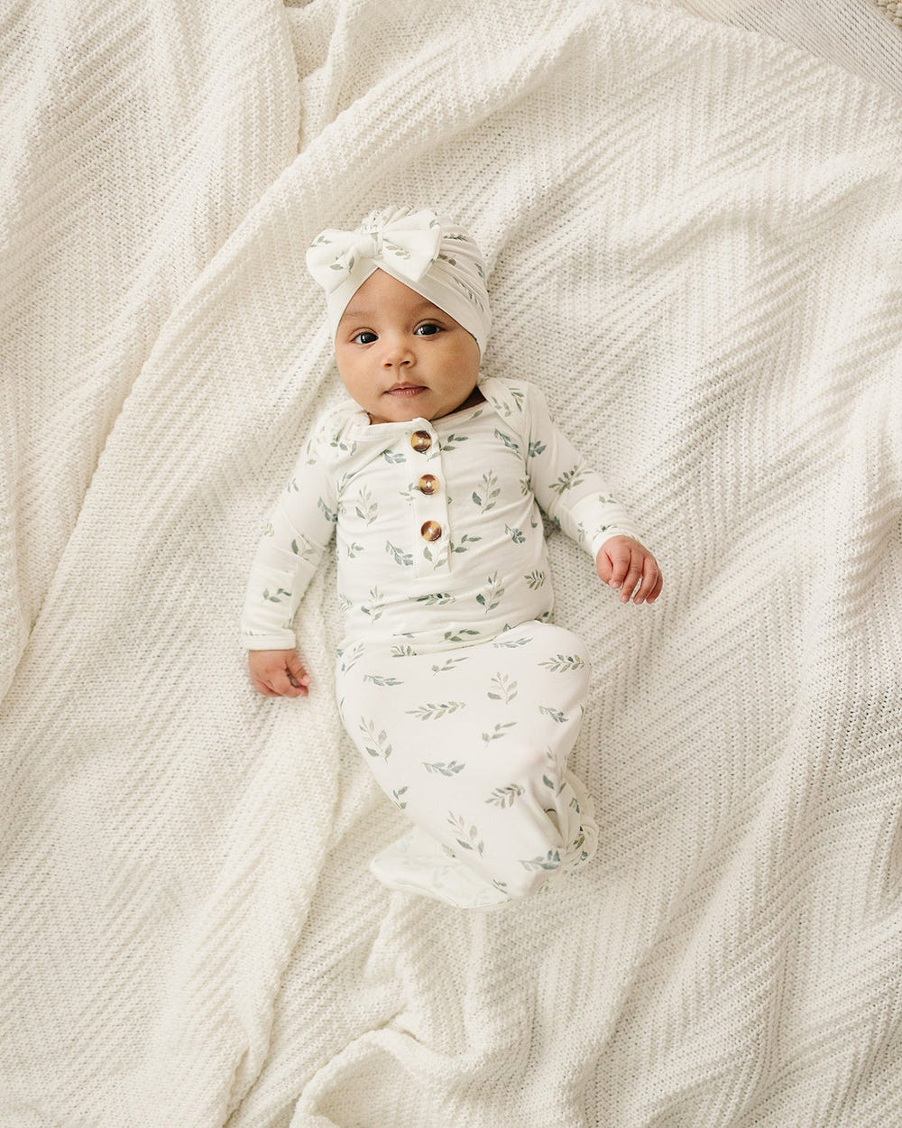 Green Leaves Baby Girl Bow Hat