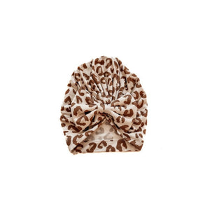 Leopard Baby Bow Hat Bamboo Soft Newborn Girl
