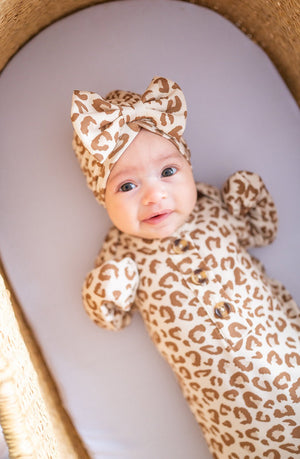 Leopard Baby Bow Hat Bamboo Soft Newborn Girl