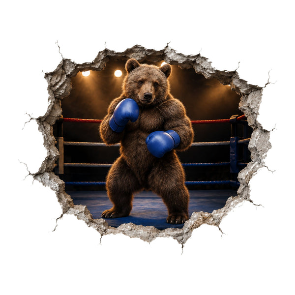 Boxing Bear 3D Wall Sticker - product only on white background