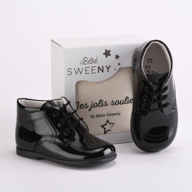 Boys Black Patent Leather Walker Shoes - MOOGCO Baby