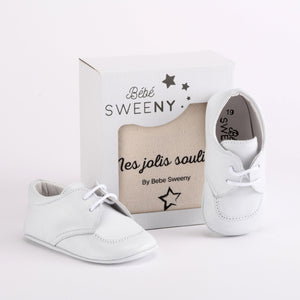 Boys White Leather Pre-Walker Lace Shoes