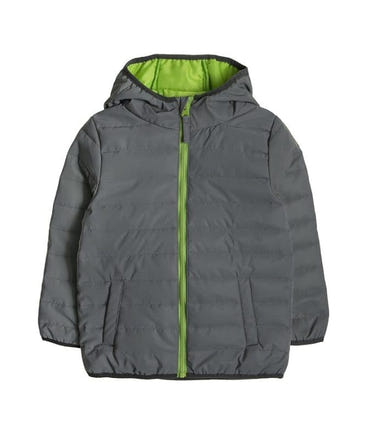 Gray reflective puffer jacket for boys, perfect for warmth and style in coats and parkas.