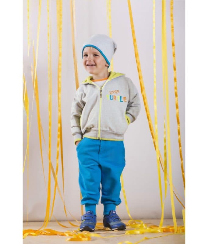 Boys turquoise pants with turtle design - stylish and comfortable baby clothing.