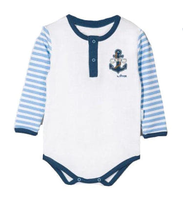 Boy Top Anchor Baby Basics One Piece long sleeve bodysuit for infants, featuring a stylish anchor design.
