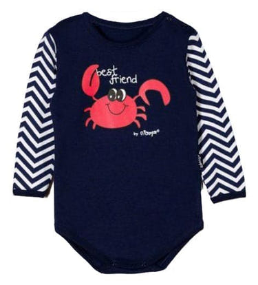 Boys Top Crab Baby Basics One Piece Long Sleeve Bodysuit for infants, featuring a cute crab design.