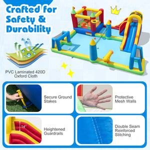 Inflatable Water Slide Bounce House 9-in-1 Jumping Castle with Climbing Wall