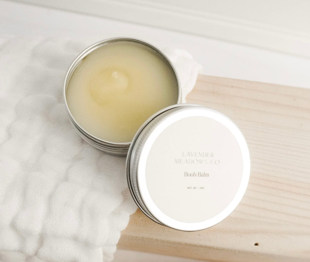 Boob Balm 1oz nipple cream for soothing and moisturizing breastfeeding mothers.