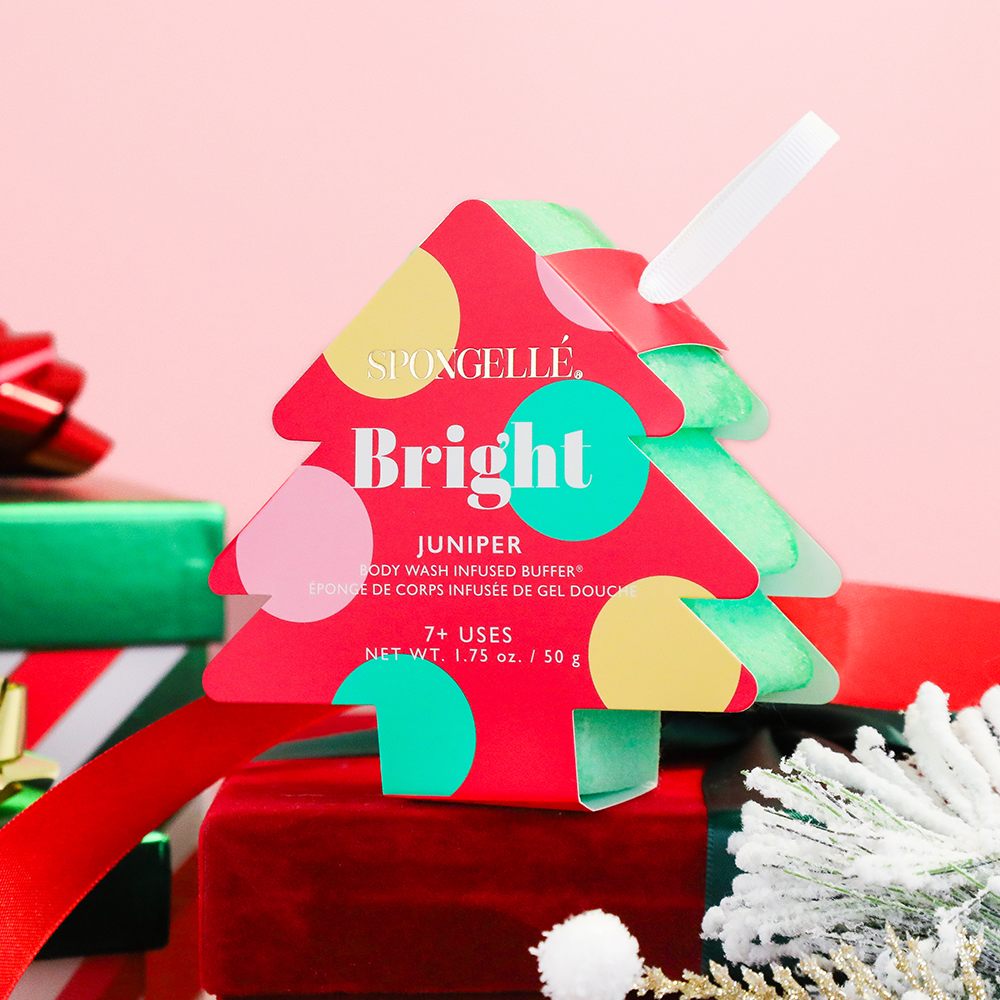 Bright Juniper Holiday Tree Body Wash Infused Buffer for babies - gentle, festive skincare for delicate skin.