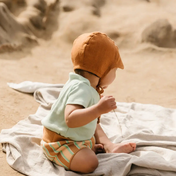 Brimmed Rust Linen Bonnet Cotton-Lined Bonnets