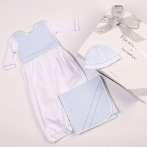 Boys White & Blue Quilted Cotton Gown Set (3)