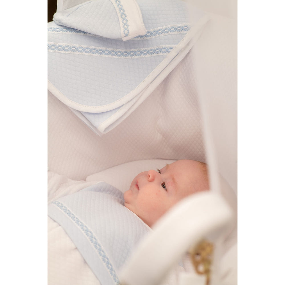 Boys white and blue quilted cotton gown set for babies and toddlers, stylish and comfortable ensemble.