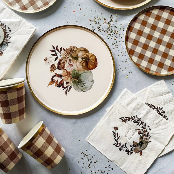 Brown Gingham Fall Plaid Disposable Cups
