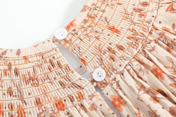 Brown Floral Smocked Bishop Dress