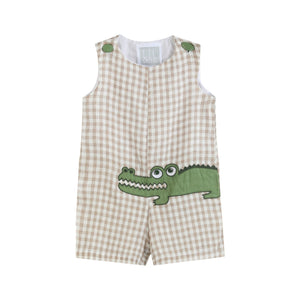 Brown Gingham Alligator Shortalls