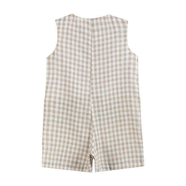 Brown Gingham Alligator Shortalls