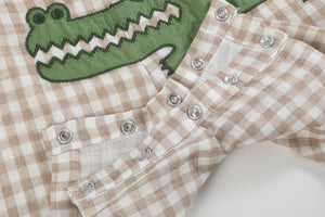 Brown Gingham Alligator Shortalls