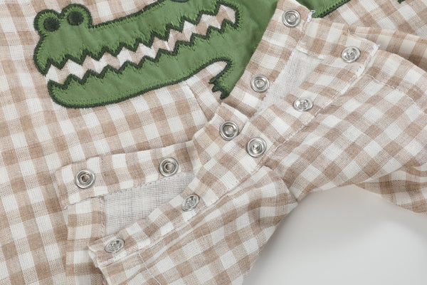 Brown Gingham Alligator Shortalls