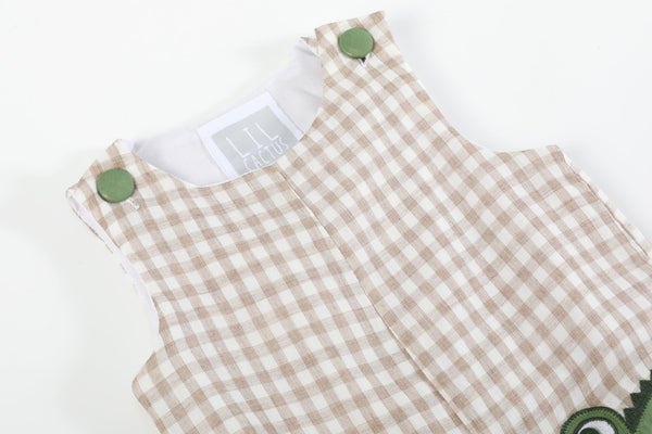 Brown Gingham Alligator Shortalls