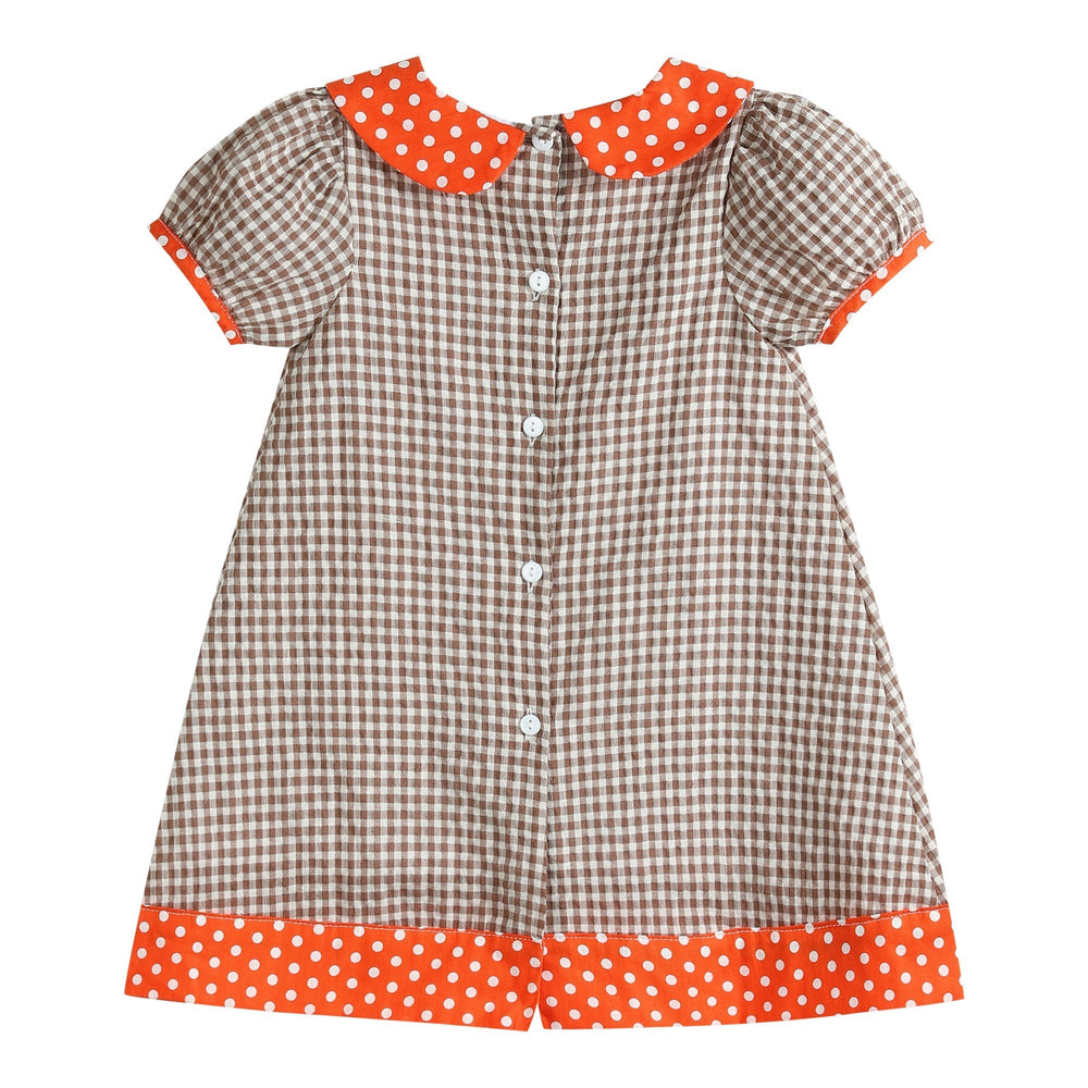 Brown Gingham and Orange Pumpkin A-Line Dress