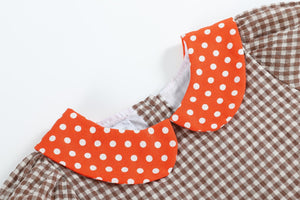 Brown Gingham and Orange Pumpkin A-Line Dress