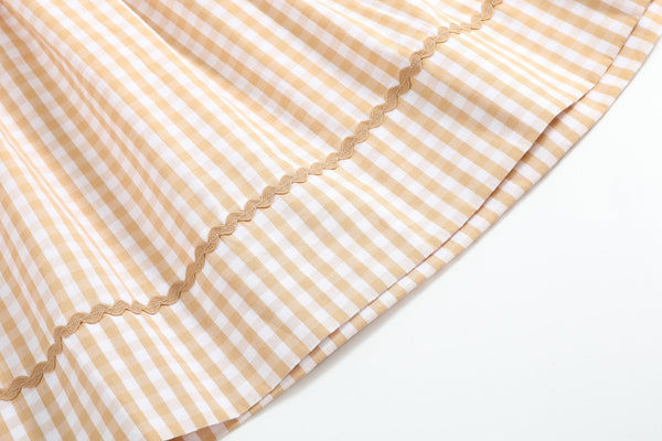 Brown Gingham Football Smocked Bishop Dress