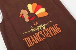 Brown Happy Thanksgiving Turkey Overalls