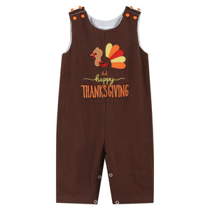 Brown Happy Thanksgiving Turkey Overalls