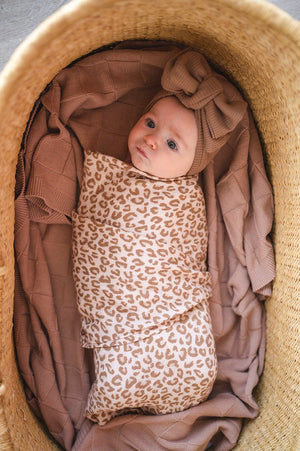 Brown Leopard Muslin Swaddle Blanket