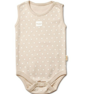Brown Sleveless Polka Dot Organic