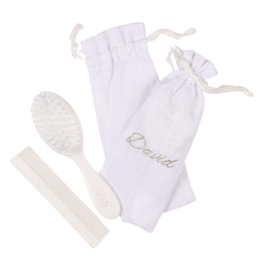 Personalised White Baby Hairbrush & Comb Set | Made in France - MOOGCO Baby